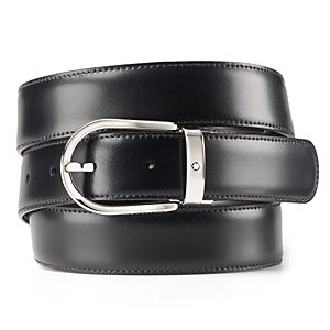 Montblanc Men's Palladium-Plated Horseshoe Reversible Leather Belt