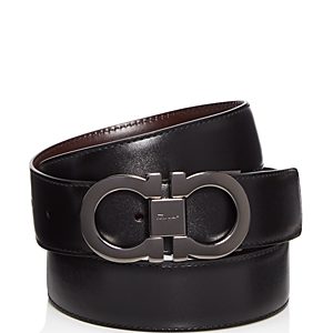 Salvatore Ferragamo Men's Smooth Reversible Calf Belt with Tonal Metallic Double Gancini Buckle