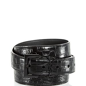 Saint Laurent Men's Cocco Croc Embossed Leather Belt