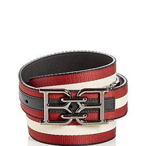 Bally Men's Mirror B Buckle Webbing Stripe Belt