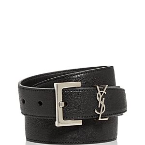Saint Laurent Men's Milo Logo Buckle Leather Belt