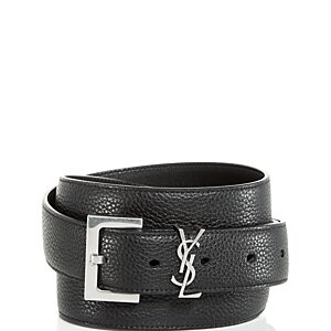 Saint Laurent Men's Milo Logo Leather Belt